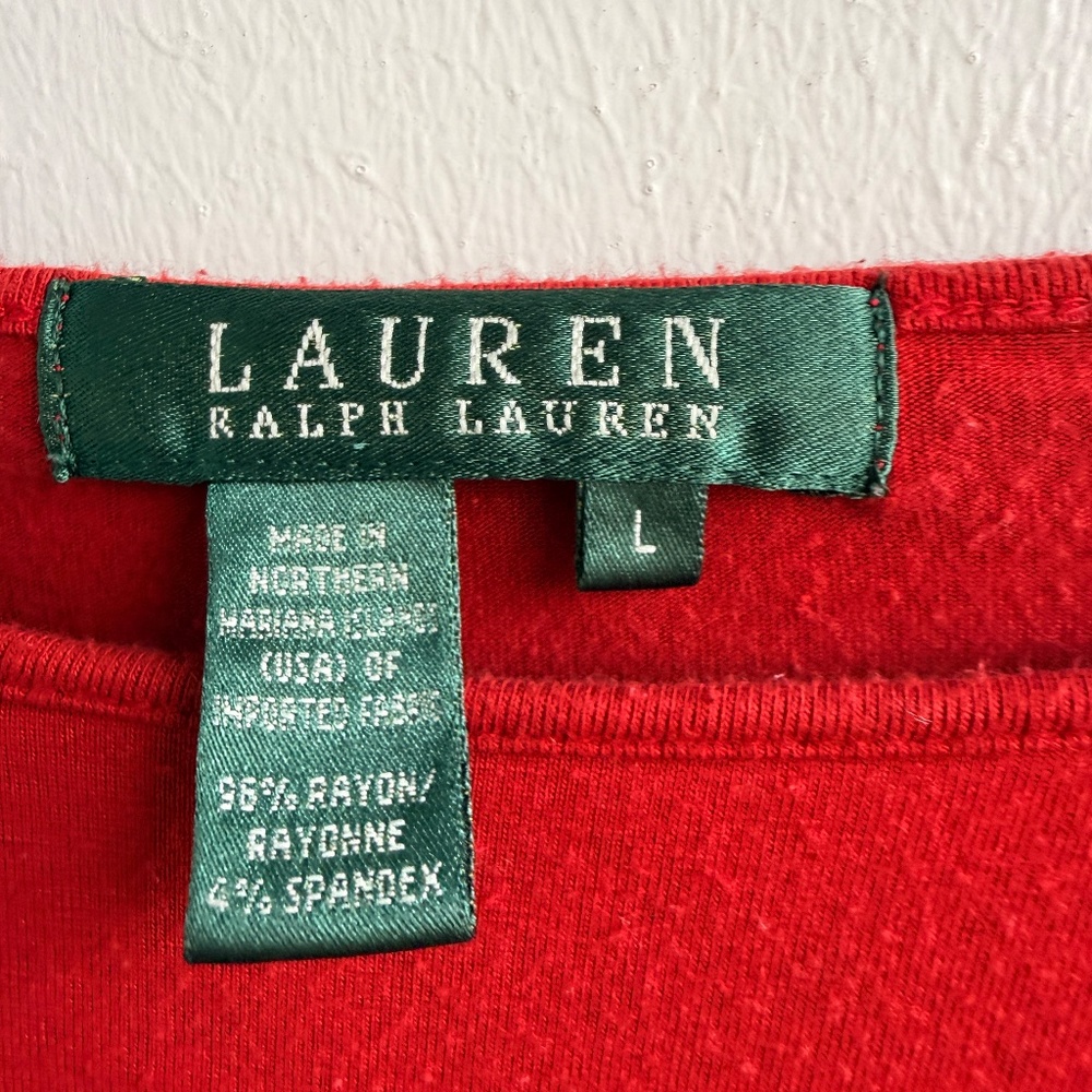 Lauren Ralph Lauren |โ Red Stretch Long Sleeve Top | Size L - Picture 5 of 8